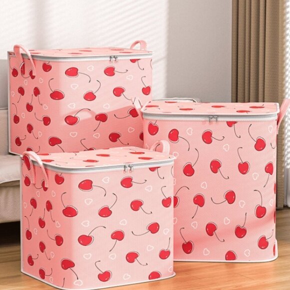 YouFen Other - *Cherry Canvas Zipper Closet Storage Small or Medium or Large Pink Red NWT